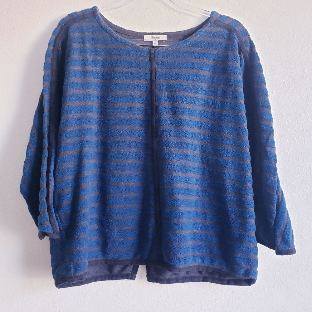 Madewell Striped Zipper Back 1/2 Sleeve Blouse
